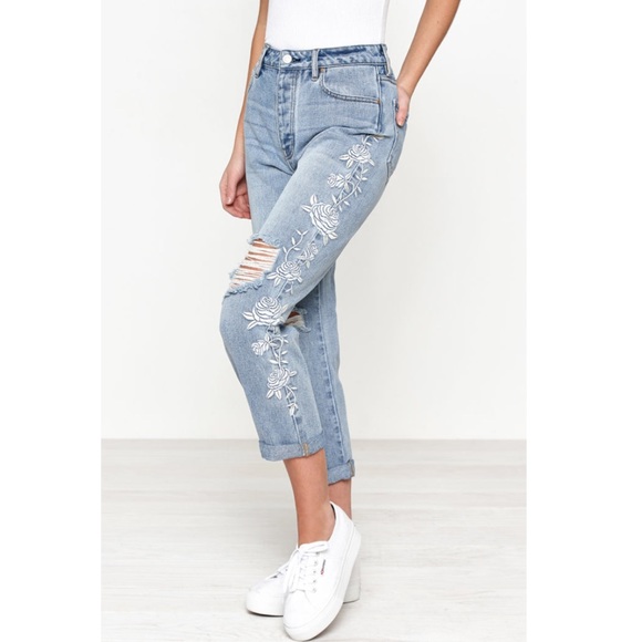 blue embroidered jeans